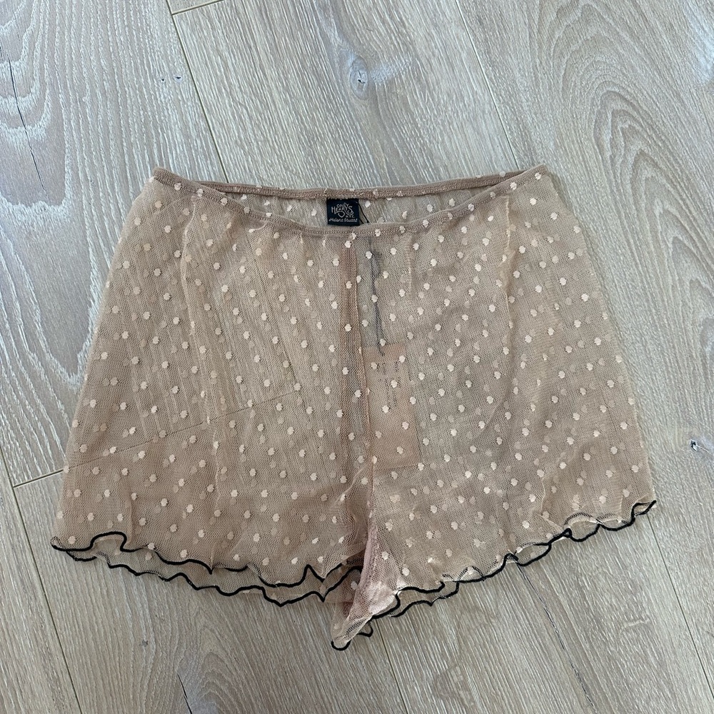 Only Hearts Dixie Sheer Tan Polka Dot Shorts in mocha /black